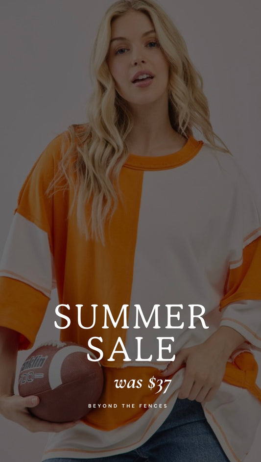 Oversized Color Block Top: ORANGE/WHITE